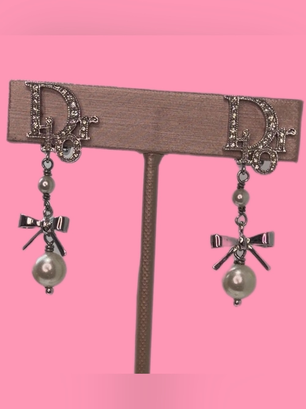 Dior Bow Drop Earrings with Crystals and Pearls